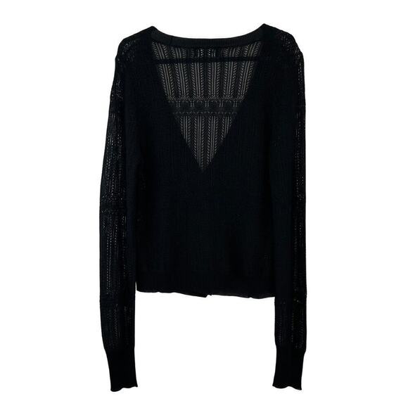 Generation Love Black Pointelle Open Knit Cardigan Small Old Money Quiet Luxury - Picture 2 of 9